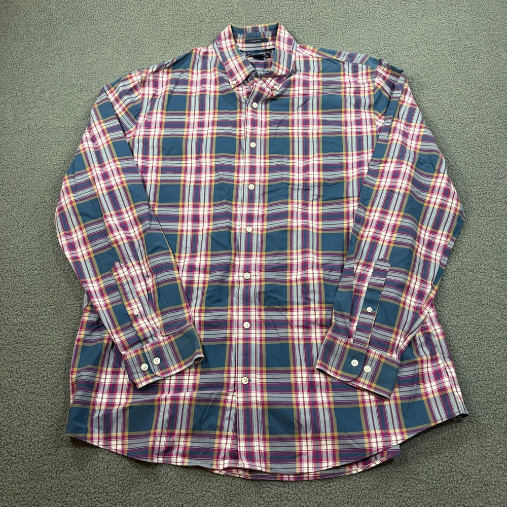Lands' End Button Down Mens XL Tall Multicolor Plaid No Iron Twill Shirt 501961